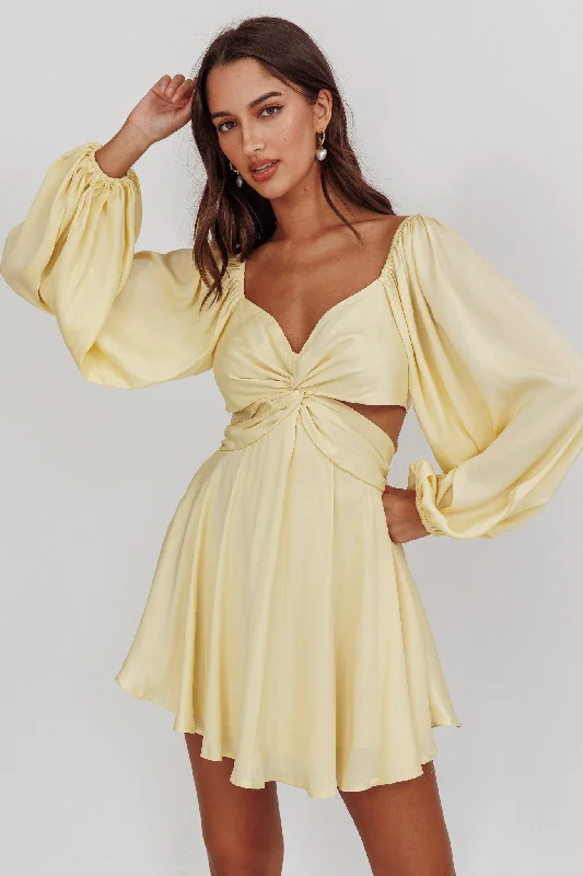 Miraya Balloon Sleeve Twist Mini Dress Butter Luxurious Women's High -  end
