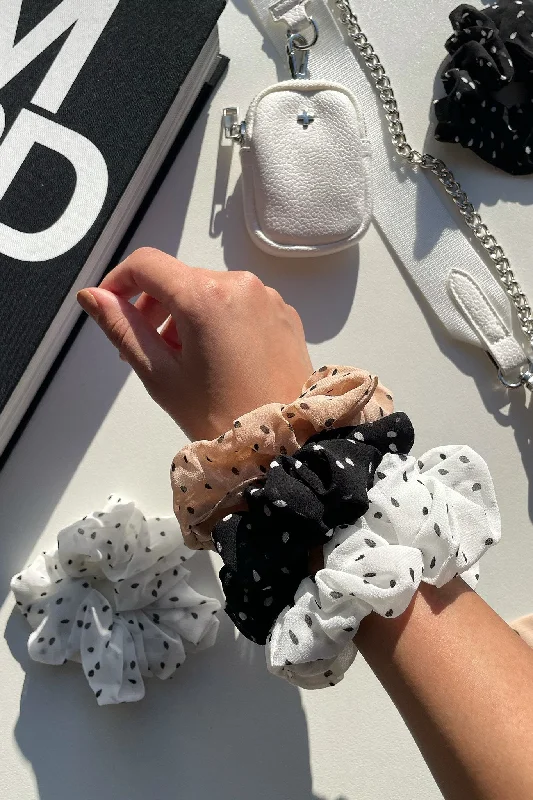 Polka Scrunchies 3 Pack- Black/White/Blush Unique Women's Upcycled