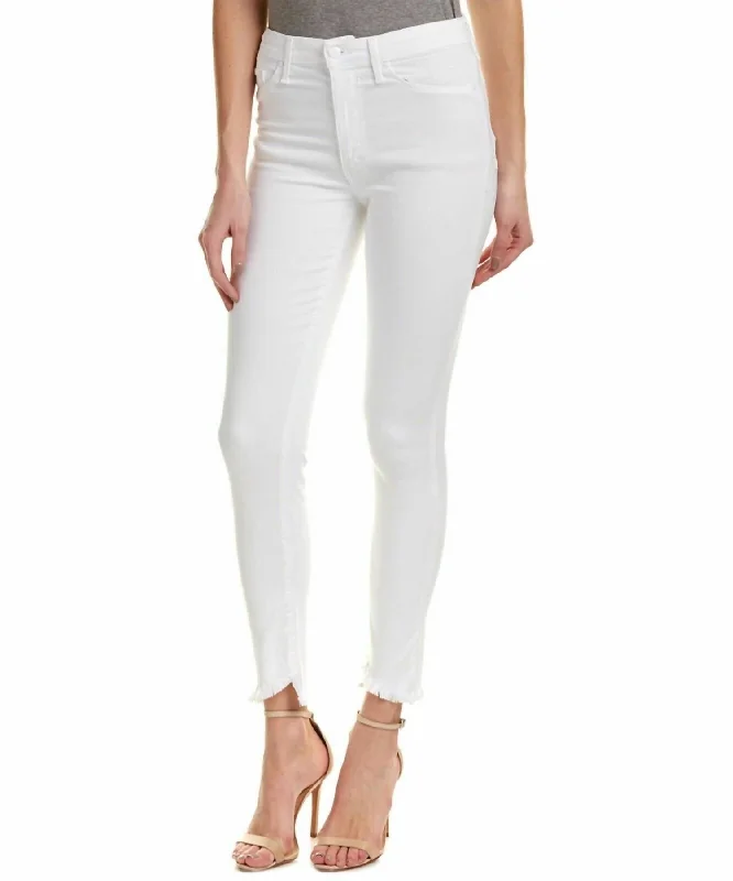 Flawless Ankle Slanted Raw Hem High Rise Skinny Jeans In White Dapper Women's 1920S