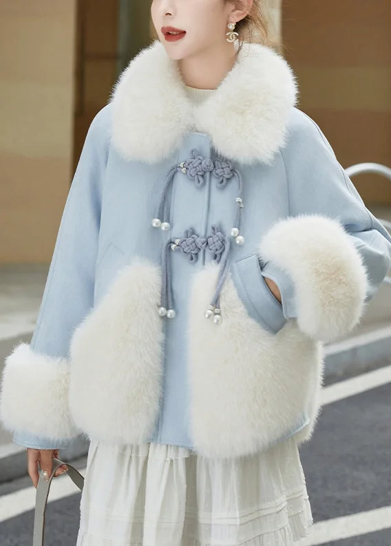 Art Blue Fur Collar Button Patchwork Duck Down Down Coats Winter Refined Women's Velvet Art Blue Fur Collar Button Patchwork Duck Down Down Coats Winter Refined Women's Velvet