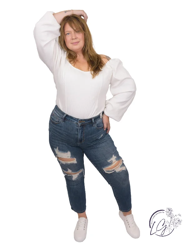 Curvy Lara Mid-Rise Crop Straight Leg Jean By Judy Blue Feminine Women's Soft 
