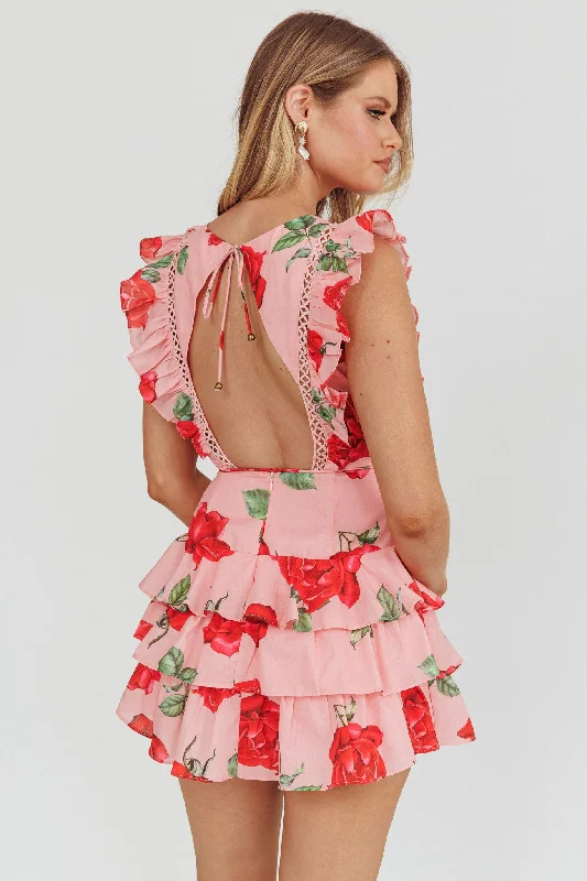 Weekend Muse Sleeveless Layered Frill Romper Rose Modern Women's 