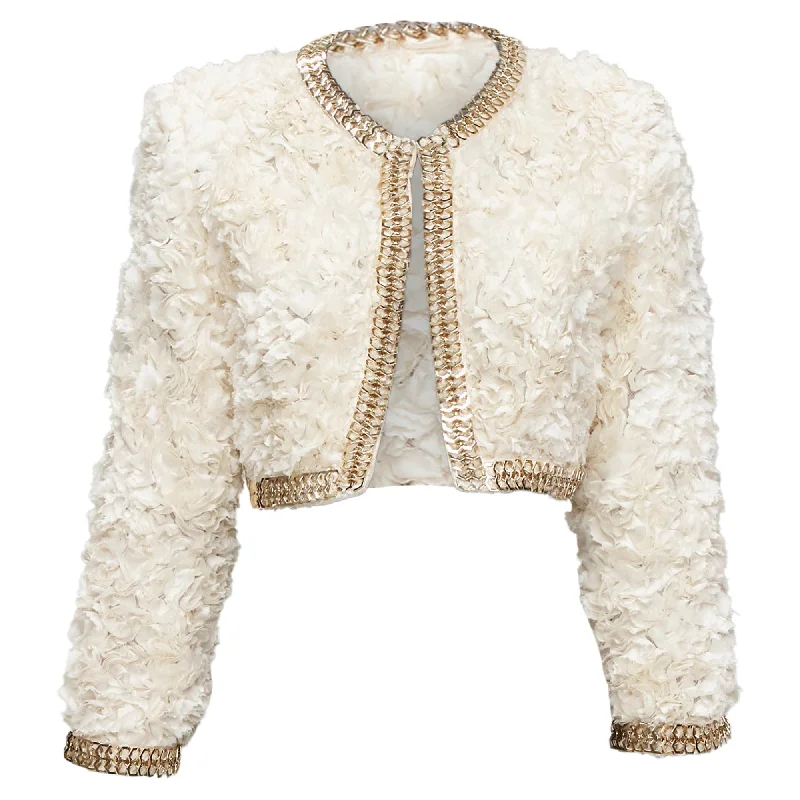 Givenchy Silk Applique Ruffle Gold Brass Chain Cropped Jacket performance
