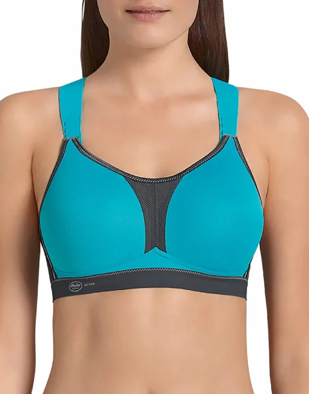 Air Control Deltapad Maximum Support Sports Bra In Peacock/anthracite Artistic Women's Hand - painted
