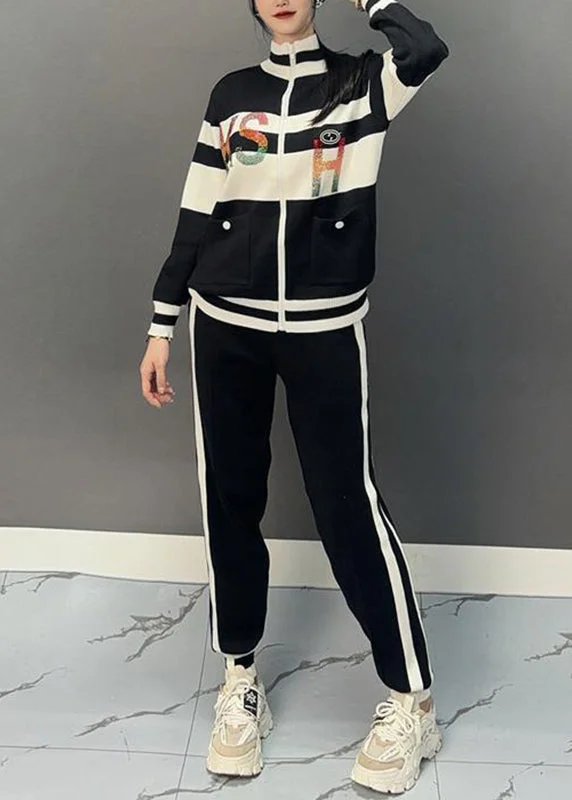 Vogue Black Turtleneck Patchwork Coats And Beam Pants Two Pieces Set Spring Practical Women's Quick - dry