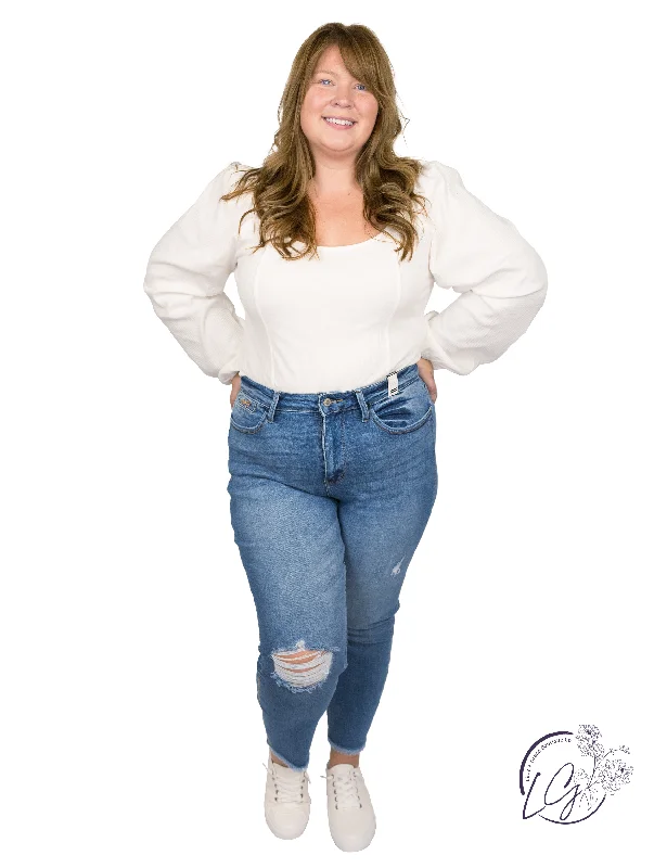 Curvy Octavia Embroidery Boyfriend By Judy Blue Bold Women's Statement