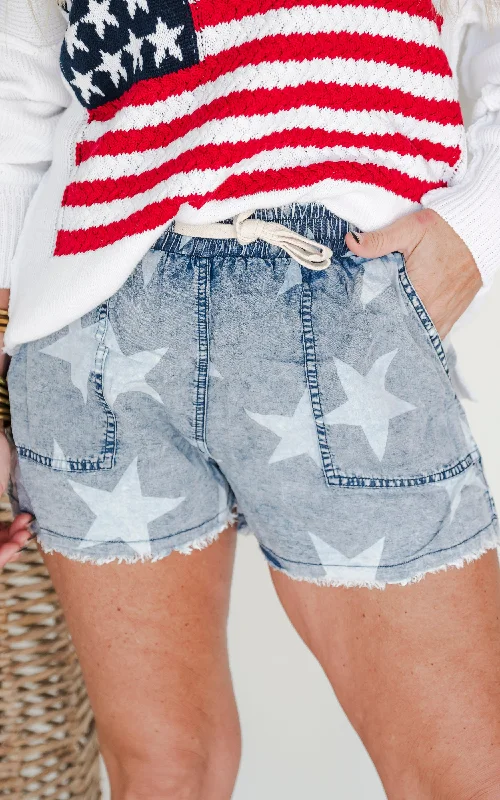Americana Mineral Wash Raw Hem Star Shorts - Final Sale Casual Women's Japanese 