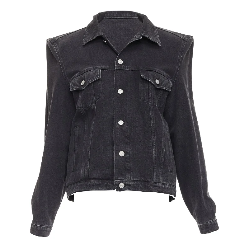 Balenciaga Demna washed denim power shoulder boxy jacket Cozy Women's Winter