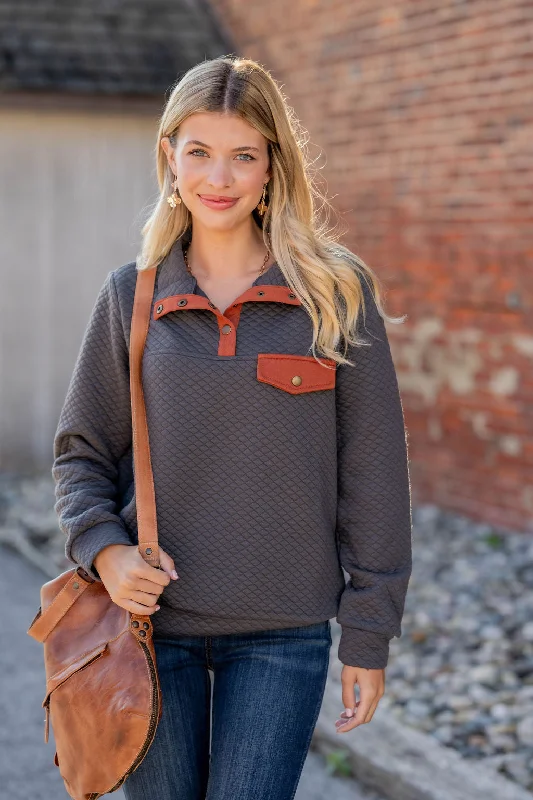 Color Pop Quilted Pullover Sweatshirt Confident Women's High - fashion
