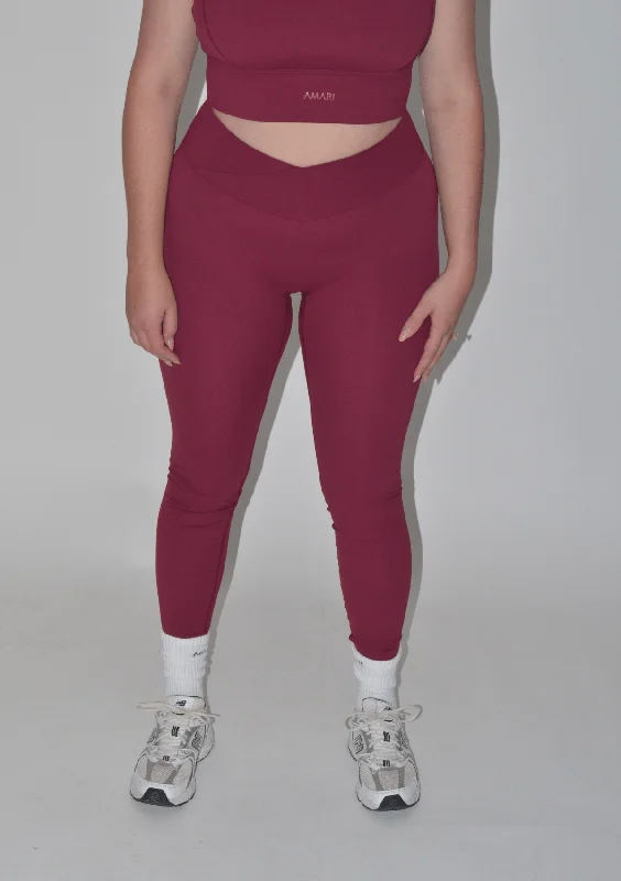 V-Leggings - Burgundy Red