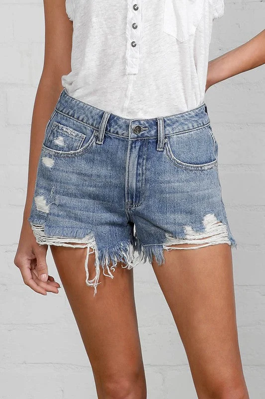 Frayed Hem Distressed Denim Shorts Hip Women's Urban