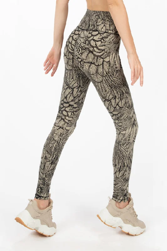 Feather Leggings - Cream Black