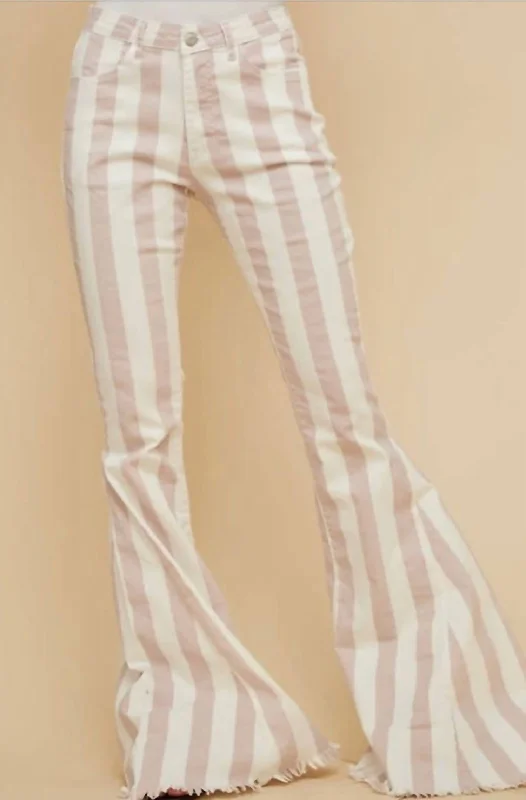 Stripped Bell Bottom Jeans In Light Pink Modern Women's 