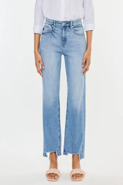 Kancan High Waist Raw Hem Straight Jeans Dynamic Women's Moto