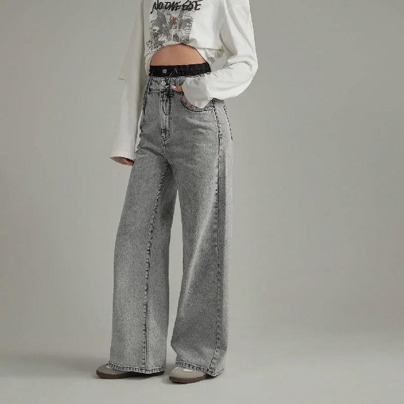 Washed Wide Denim Jeans Hip Women's Urban