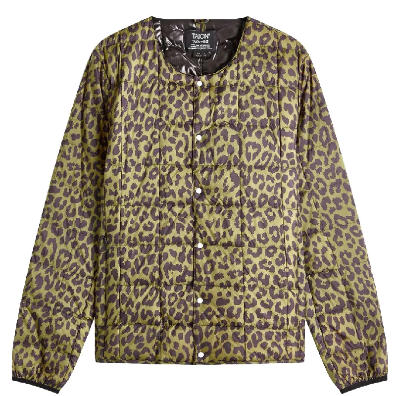 Taion Womens Crew Neck Button Down Jacket Leopard Sharp Women's Italian