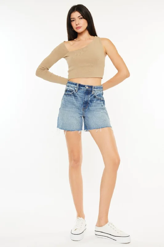 Kancan Full Size Raw Hem High Waist Denim Shorts Confident Women's High - fashion