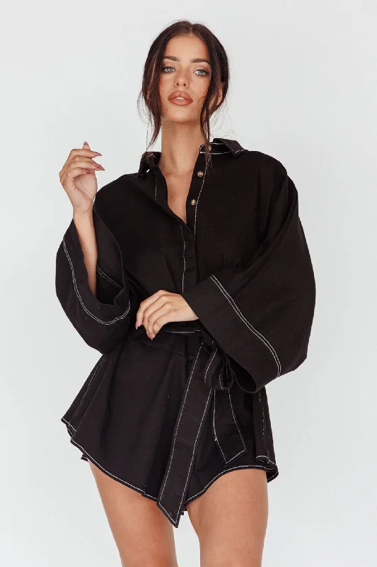 Daytona Beach Long Sleeve Shirt Romper Black Confident Women's Power