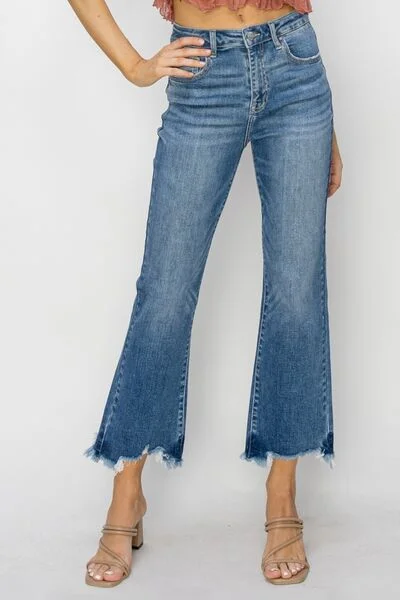 RISEN High Waist Raw Hem Flare Jeans performance