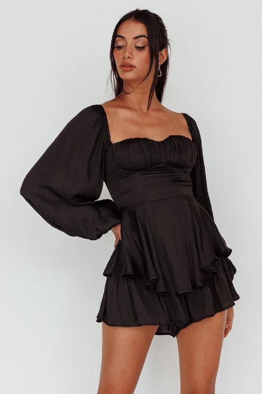 New Light Balloon Sleeve Romper Black Modern Women's 