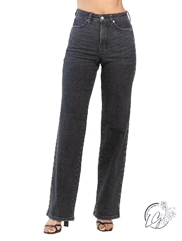 Cali Tummy Control Washed Black Straight Jean By Judy Blue Athletic Women's High - 