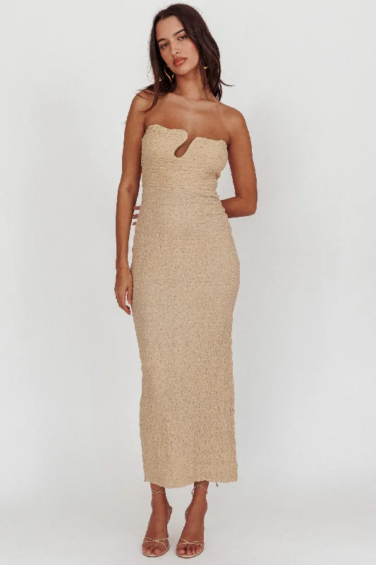 Horizon Strapless Textured Midi Dress Nude Hip Women's Retro
