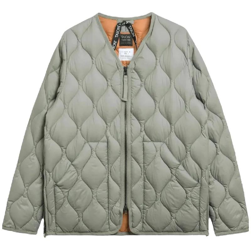 Taion Womens Military V Neck W-Zip Down Jacket Dark Sage Green Street
