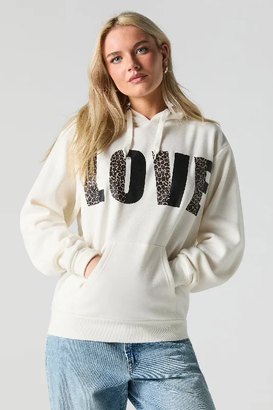 LOVE Cheetah Graphic Fleece Hoodie