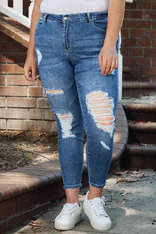 Plus Size Distressed Skinny Jeans Geometric