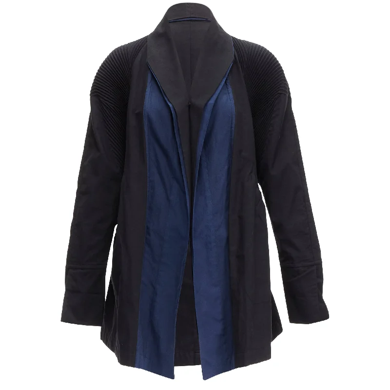 Issey Miyake cotton blend pleated shoulder D cut coat Confident Women's Power