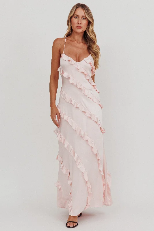 Arrabel Ruffle Trim Maxi Dress Blush Preppy Women's College
