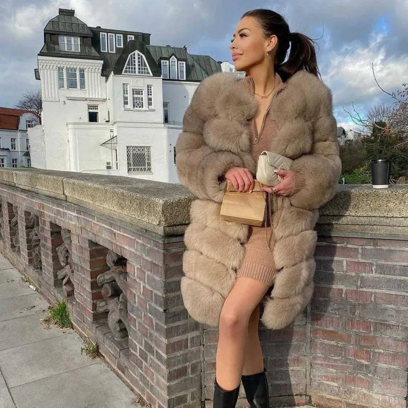 Women's Winter Real Fox Fur Casual Style Warm Thick Coat Luxurious Women's High -  end