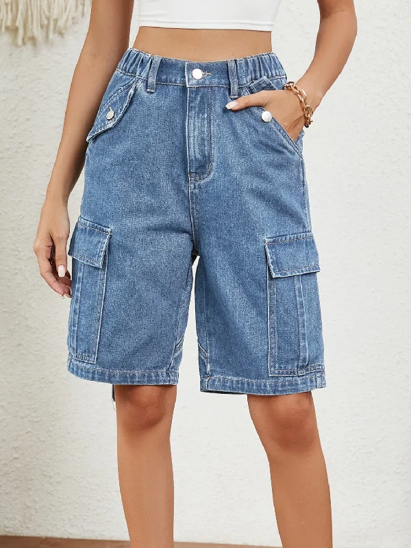 High Waist Denim Shorts with Pockets Business