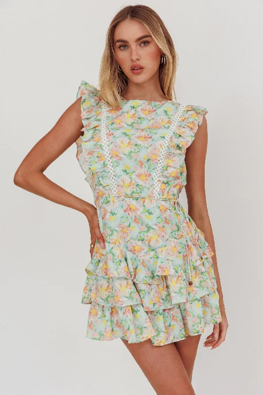 Weekend Muse Sleeveless Layered Frill Romper Floral Multi purpose
