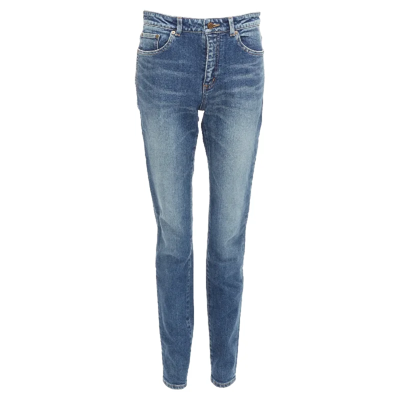 Saint Laurent Classic Mid Waist Tapered Jeans Polished Women's Silk