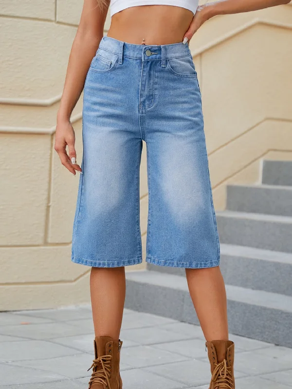 High Waist Denim Shorts with Pockets Modern Women's 