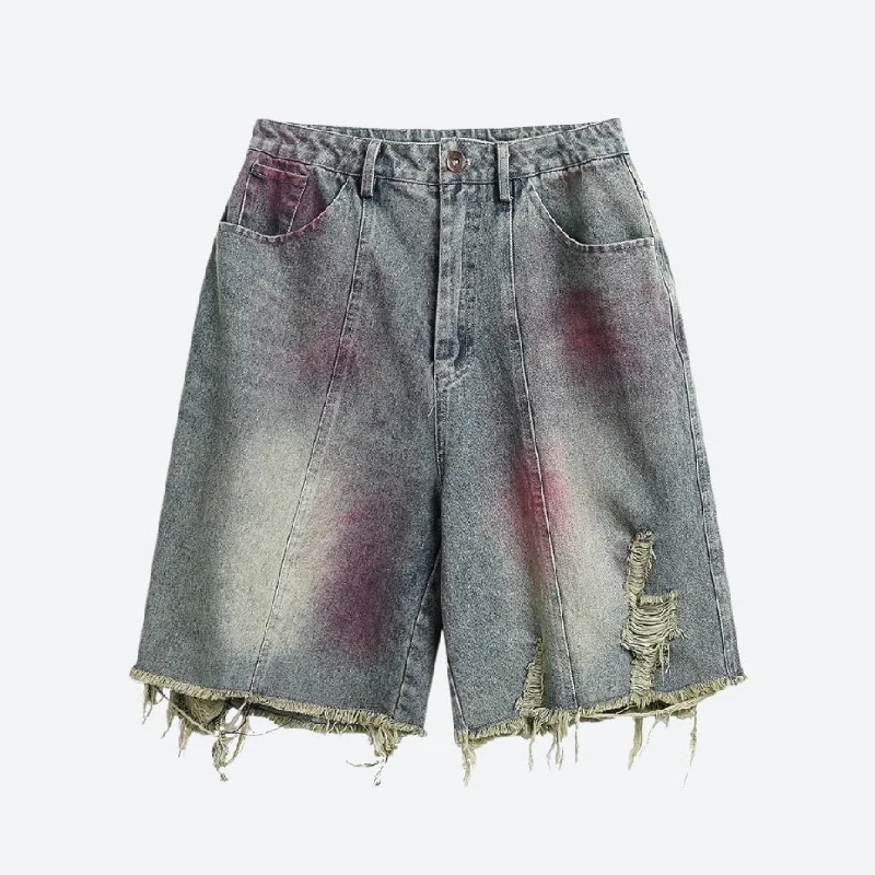 Grunge Distressed Denim Shorts Earthy Women's Hemp - based