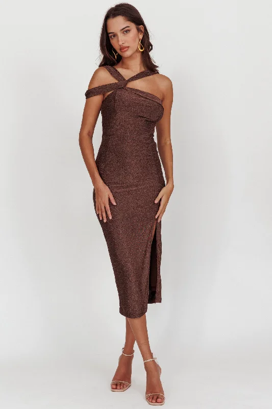 First Impressions One Shoulder Midi Dress Chocolate Vintage Women's 1970S 
