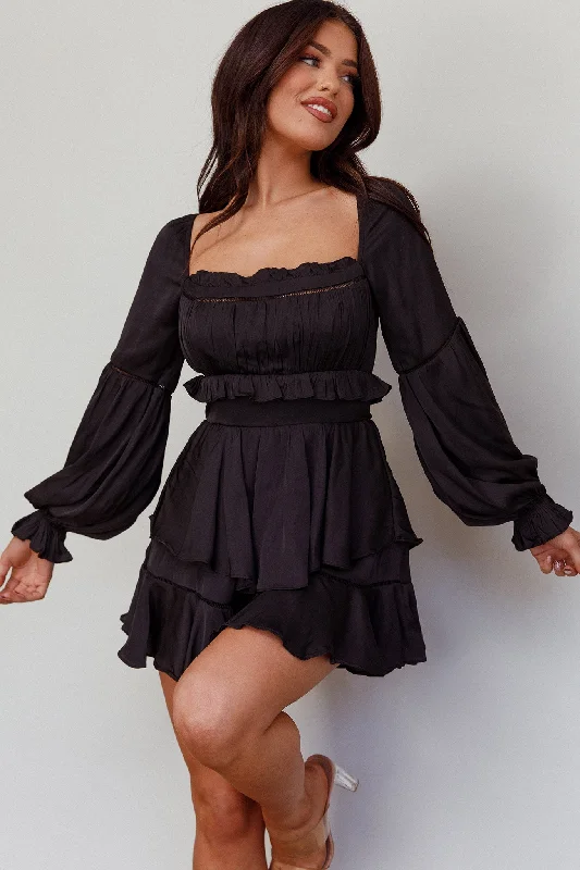 Alabama Long Sleeve Satin Romper Black Laid - back Women's Vibe