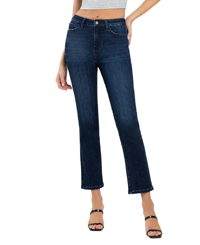 High Rise Ankle Slim Straight Jeans In Dark Wash Monochromatic Office Style