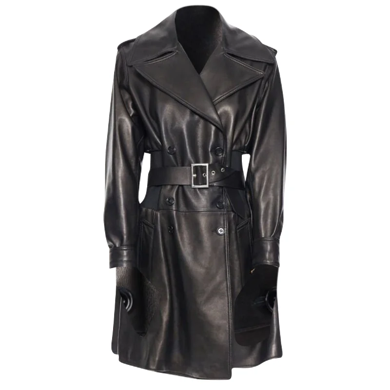 Dolce & Gabbana nappa leather double breasted silver buckle belt coat Minimalist Women's Casual