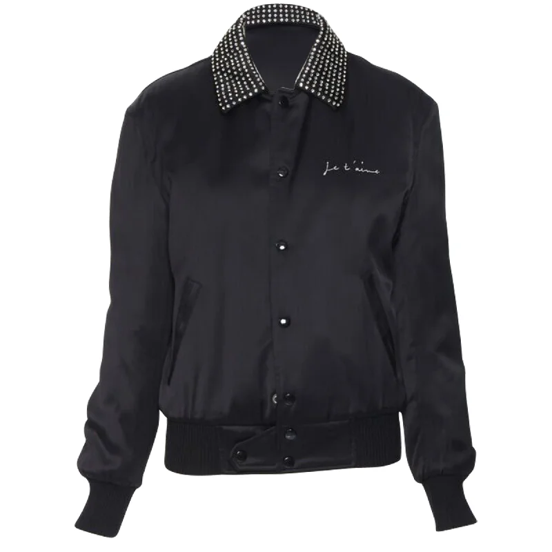 Saint Laurent Je T'aime Teddy crystal collar bomber jacket Cashmere