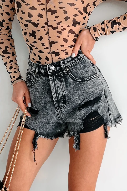 Leonardo High Rise Distressed Denim Shorts (Acid Black) Traditional Women's Wool