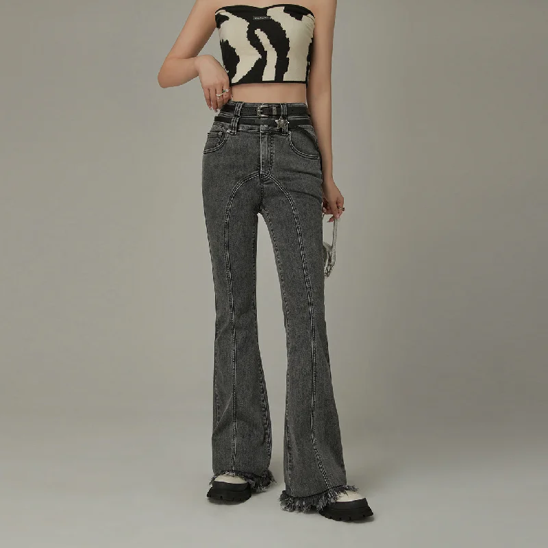 Frayed Hem Bootcut Denim Jeans Tough Women's Military - inspired