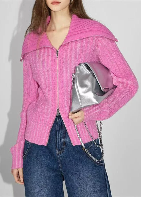 French Rose Zip Up Patchwork Woolen Loose Coat Spring Laid - back Women's Vibe