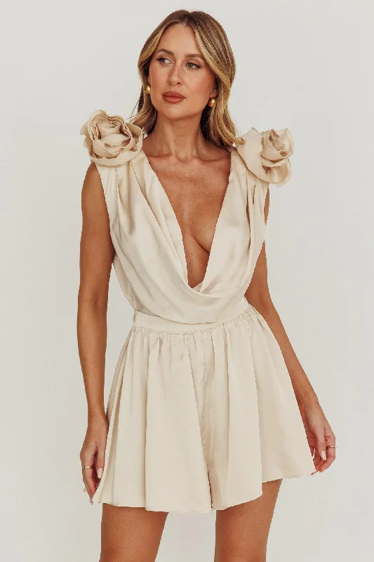Hallie Cowl Neck Rosette Romper Champagne Rugged Women's Outdoor 