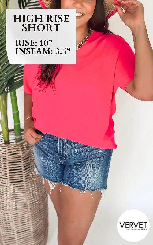 VERVET | Bulletproof High Rise Raw Hem Denim Shorts - Final Sale Laid - back Women's Style