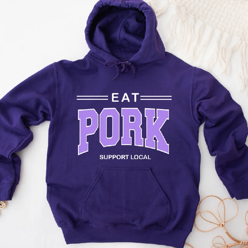 Eat Pork Support Local PURPLE Hoodie (S-3XL) Unisex - Multiple Colors! Refined Women's Hand - crafted Eat Pork Support Local PURPLE Hoodie (S-3XL) Unisex - Multiple Colors! Refined Women's Hand - crafted