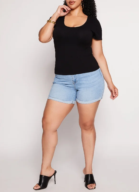 Plus Size WAX High Waist Cuffed Shorts Feminine Women's Soft 