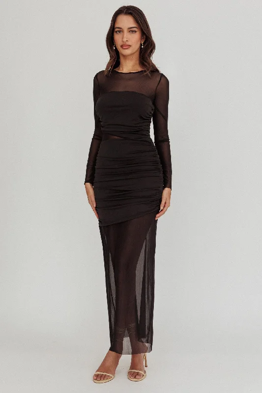Harpa Mesh Maxi Dress Black Monochromatic All - in - one